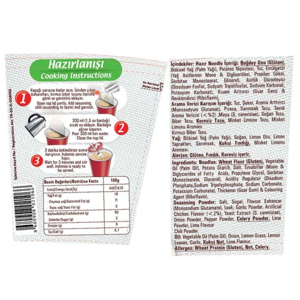 İndo Mie Noodle Bardak Sebzeli 60 G