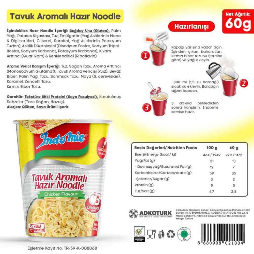 İndo Mie Noodle Bardak Tavuklu 60 g