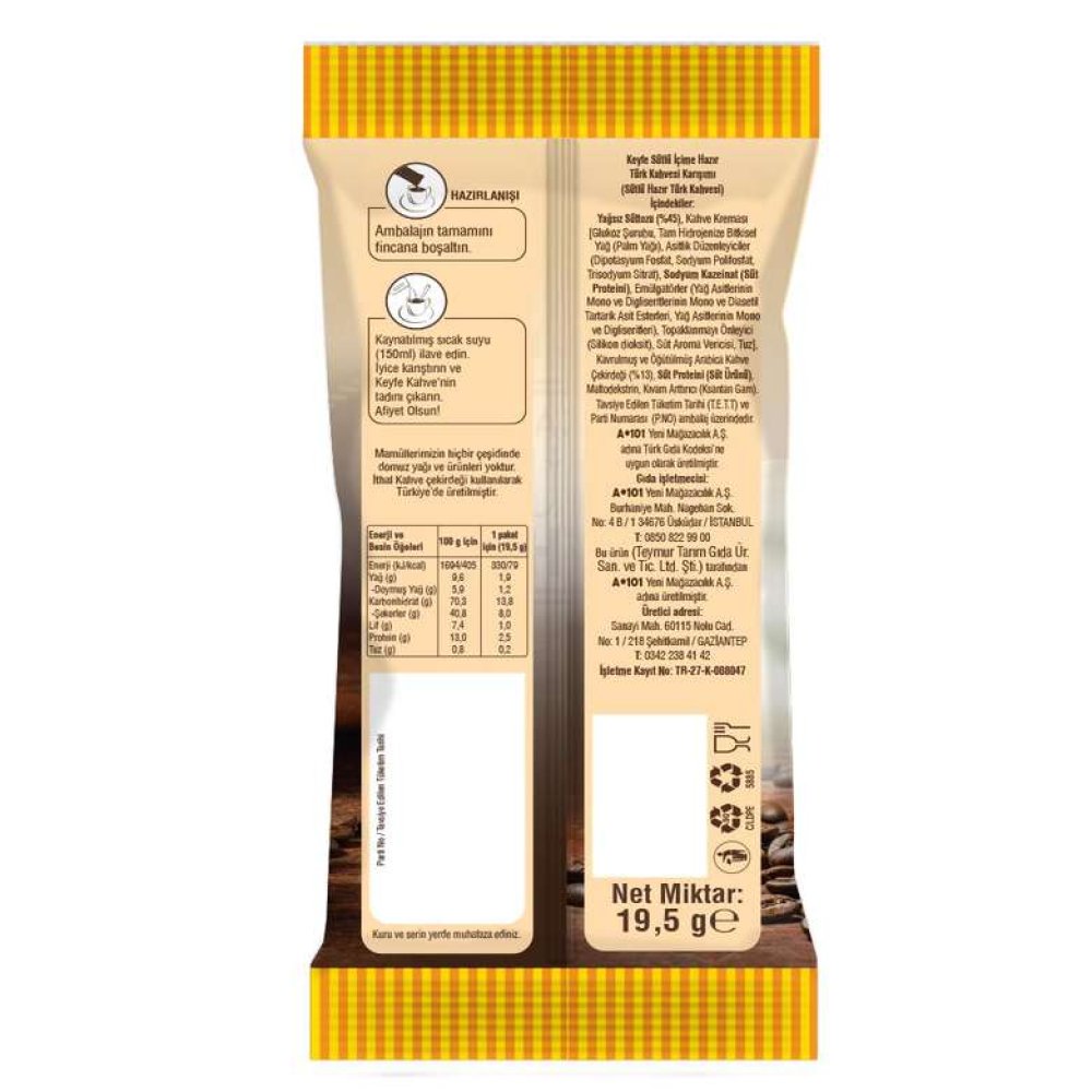 Keyfe Hazır Türk Kahvesi Sütlü 19,5