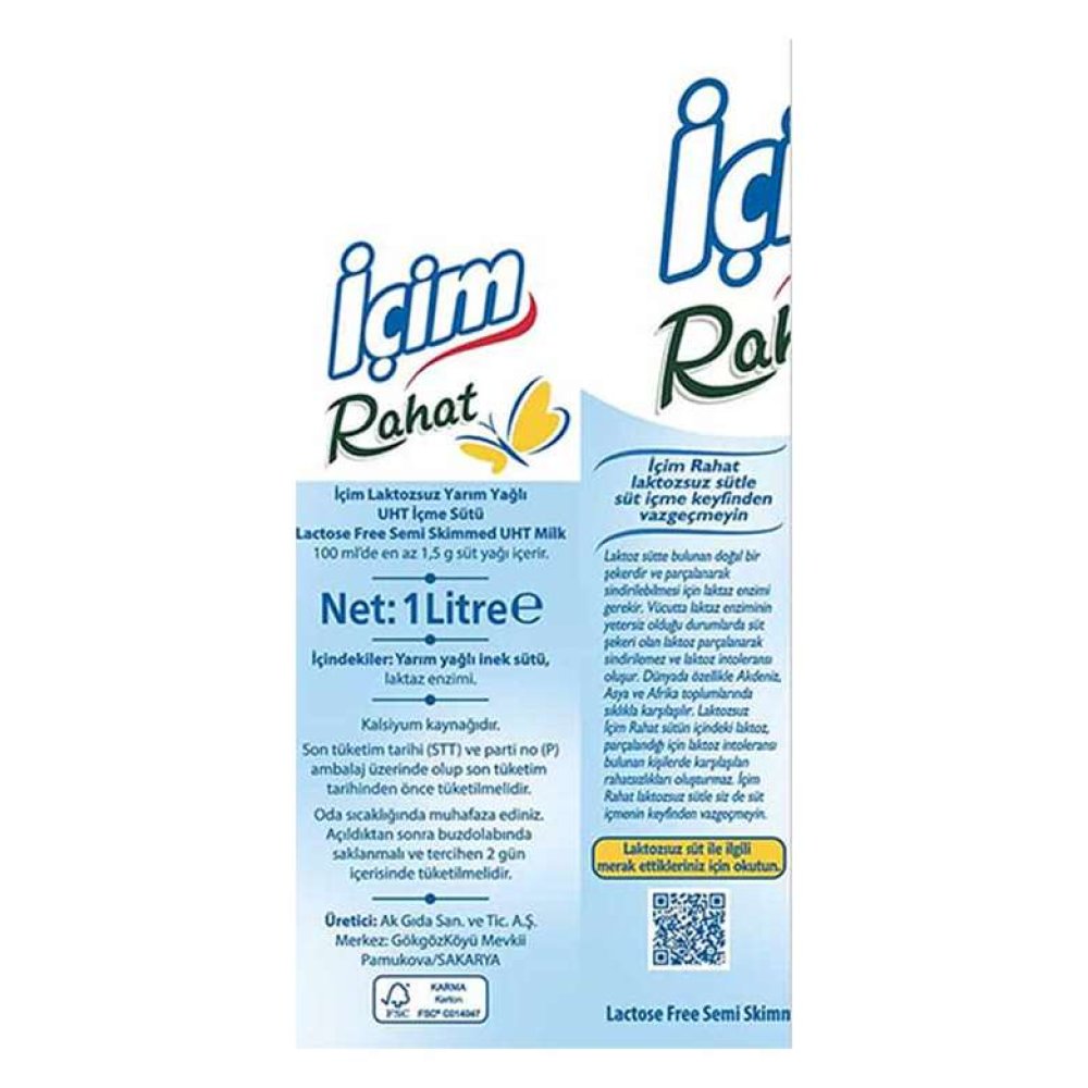 İçim Süt Laktozsuz 1 L