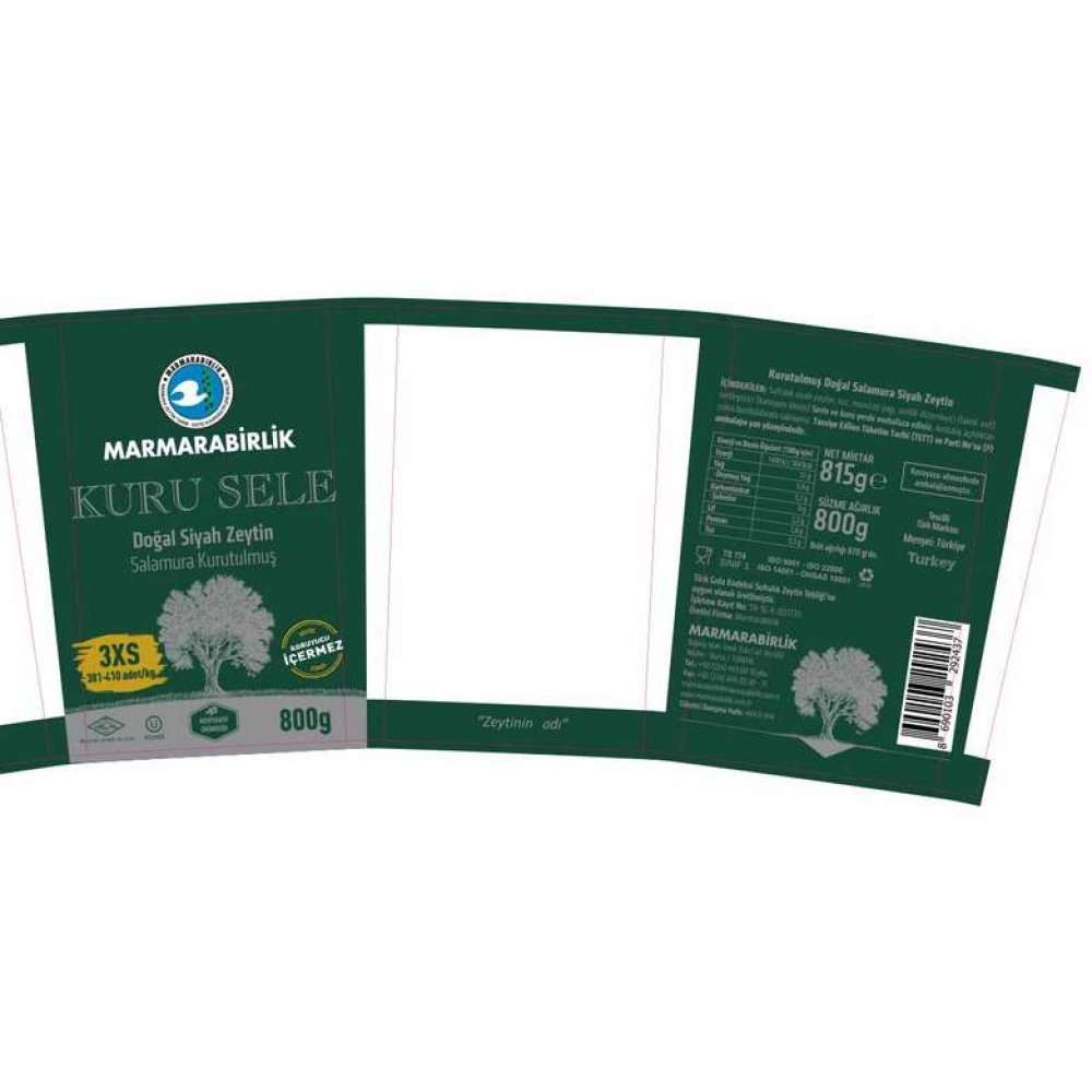Marmarabirlik Siyah Zeytin Kuru Sele 3Xs 800 G