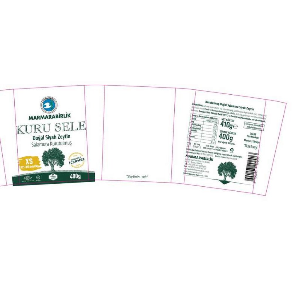 Marmarabirlik Siyah Zeytin Kuru Sele Xs 400 G