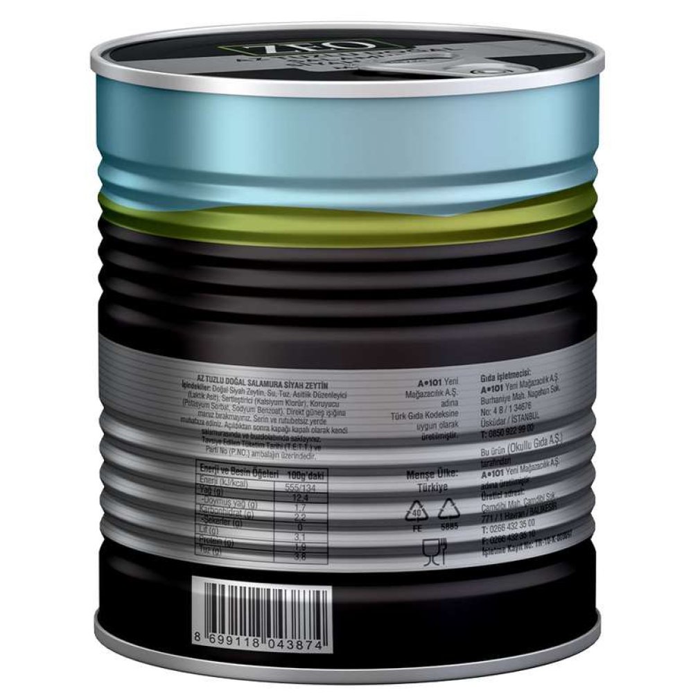Zeo Siyah Zeytin Az Tuzlu M-s 800 G