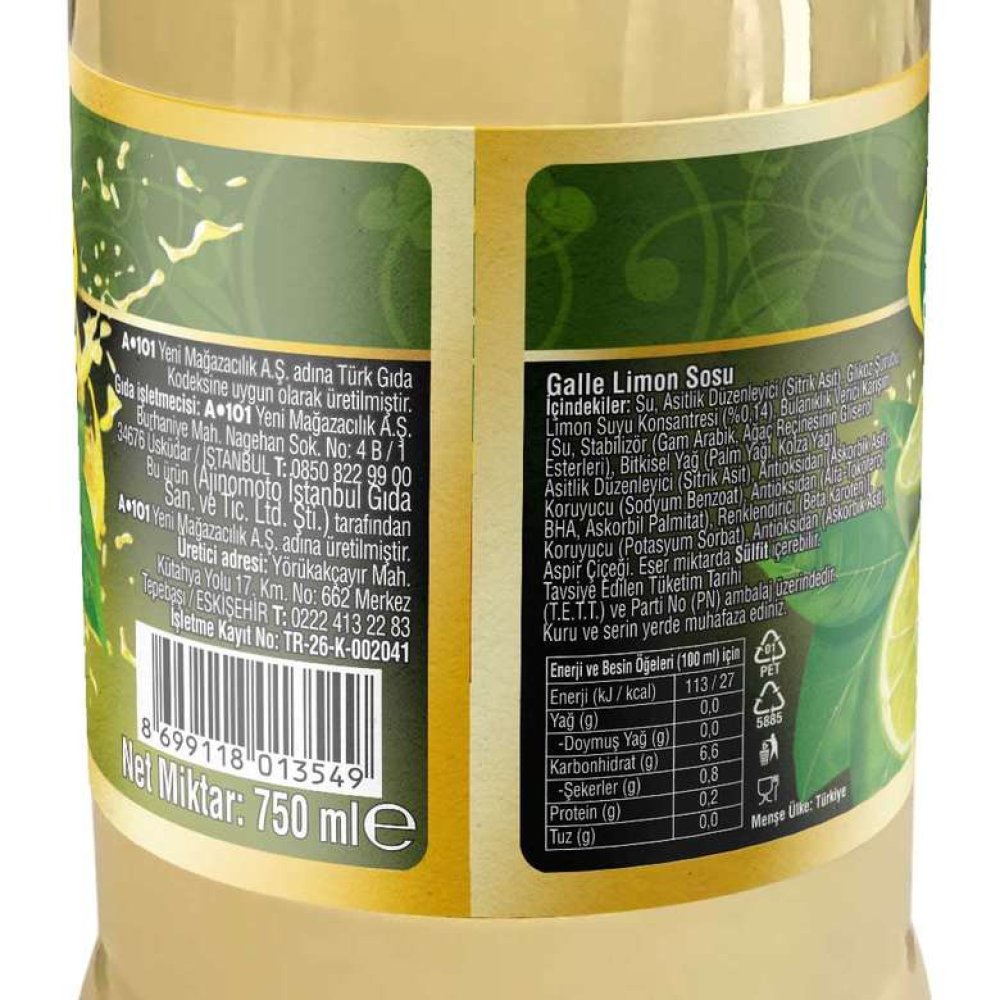 Galle Sos Limon Suyu 750 Ml