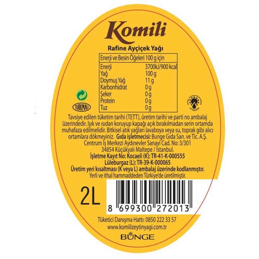 Ayçiçek Yağı 2 L Komili
