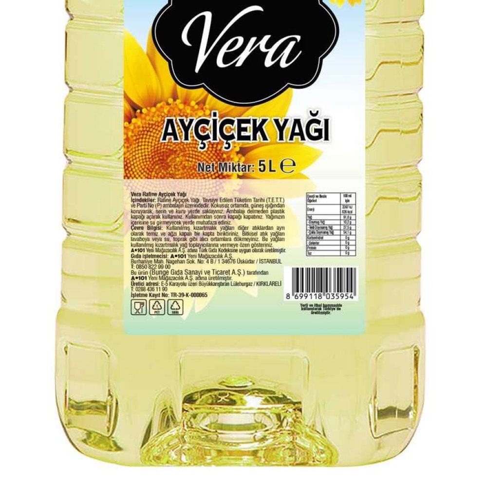 Vera Ayçiçek Yağı Pet 5 L