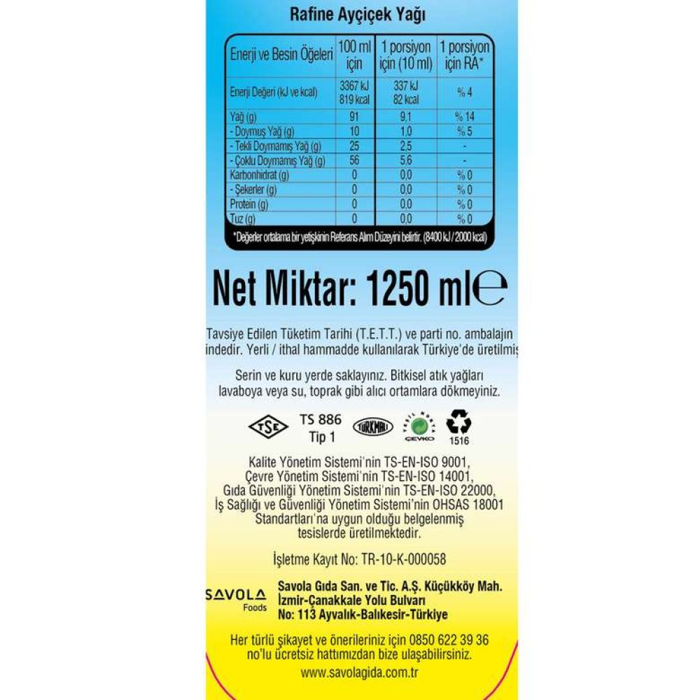 Yudum Ayçiçek Yağı 1,25 L