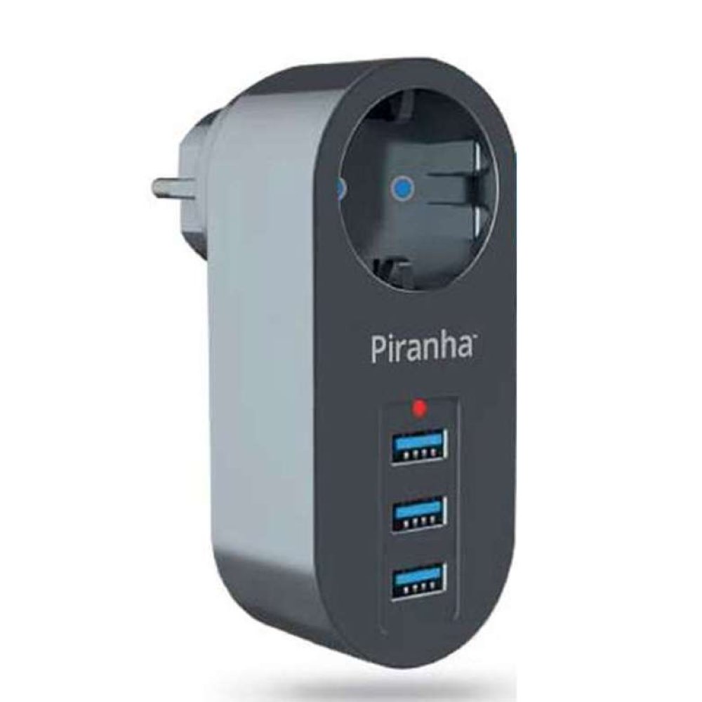 Piranha Akım Korumalı 3 Usb'li Tekli Priz