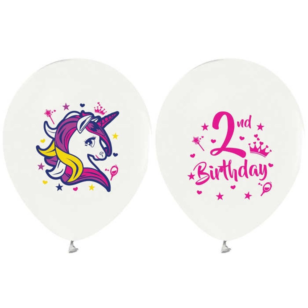 BALON BASKILI LİSANSLI 12 İNC 4+1 UNICORN 2 YAŞ BEYAZ PK:100 KL:50