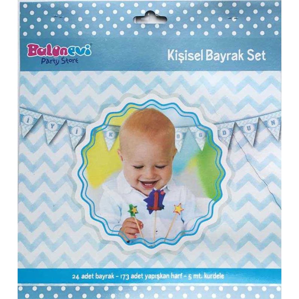 BAYRAK VE HARF SET KİŞİSELLEŞTİRİLEBİLİR 24 BAYRAK 173 HARF MAVİ PK:1 KL:36