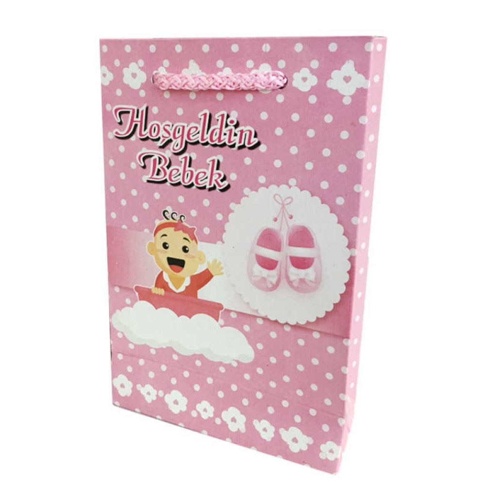 ÇANTA KARTON 12X17 HOŞGELDİN BEBEK PEMBE PK:25-30
