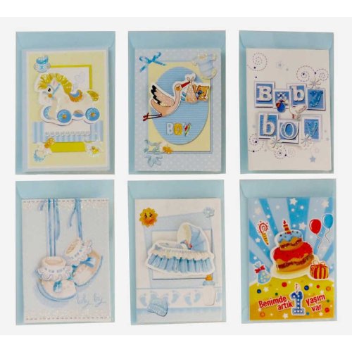 DAVETİYE 6 MODEL KARIŞIK 7x9cm MAVİ P120-30