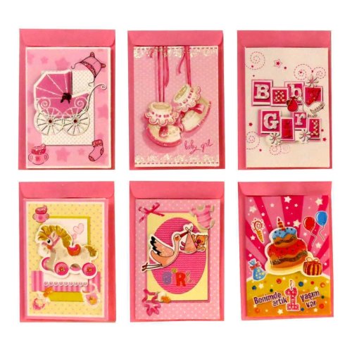 DAVETİYE 6 MODEL KARIŞIK 7x9cm PEMBE P120-30