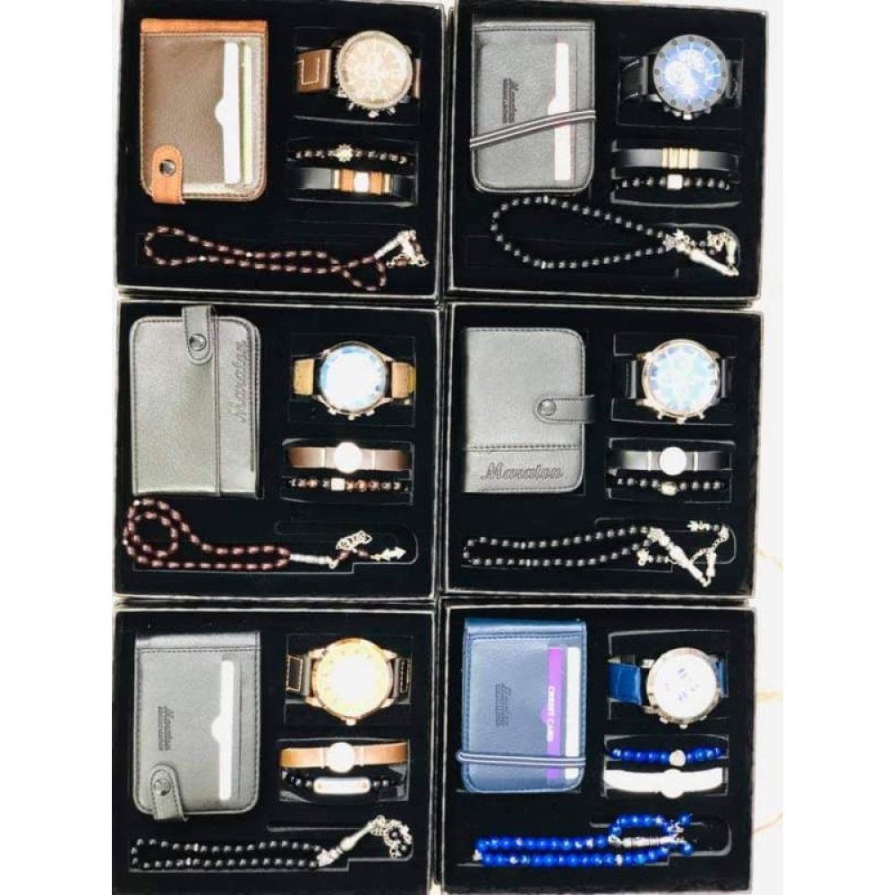 Erkek Saat Tesbih Bileklik Kombini 5'li Set