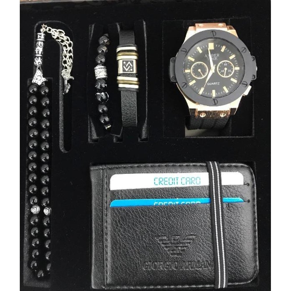 Erkek Saat Tesbih Bileklik Kombini 5'li Set