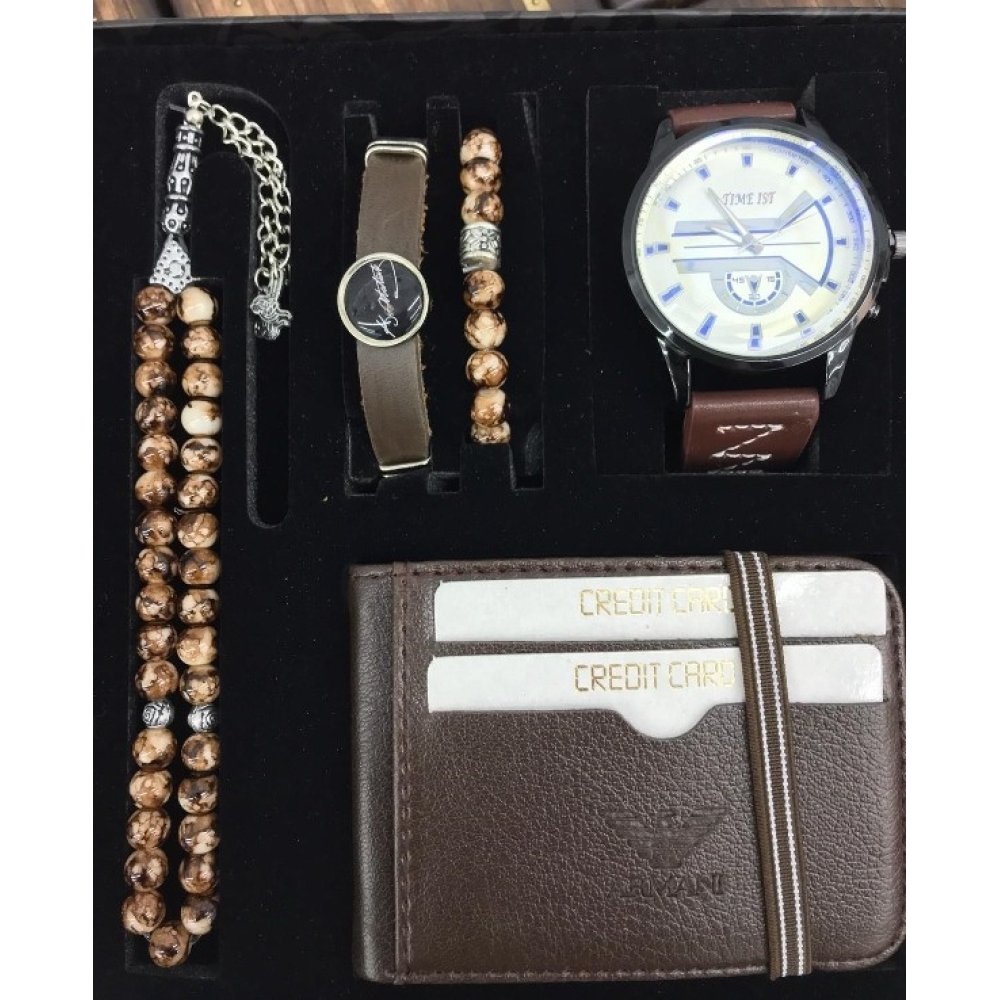 Erkek Saat Tesbih Bileklik Kombini 5'li Set