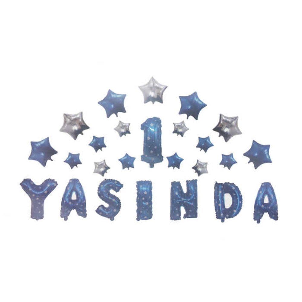 FOLYO BALON 1 YAŞINDA YILDIZLI SET MAVİ 16INC PK:1