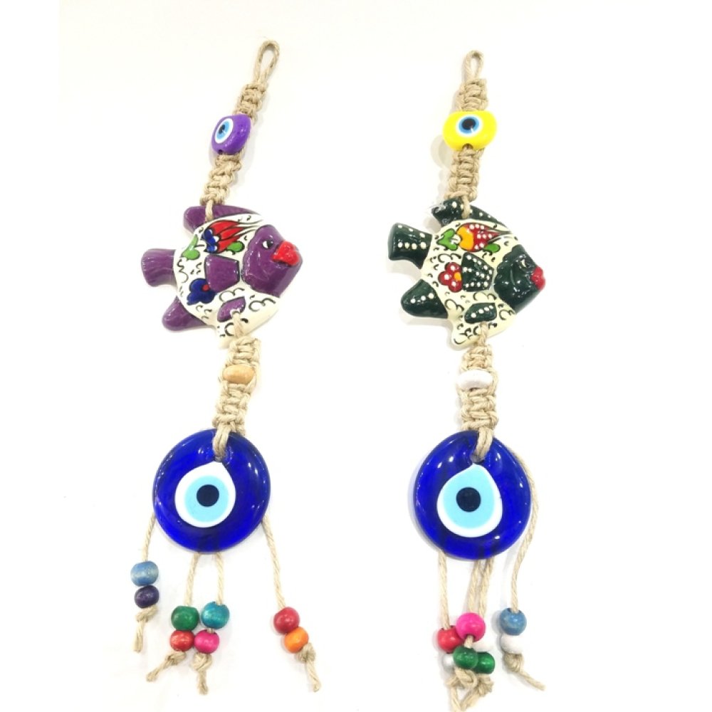 Hasır İpli Asılabilir Cam Nazar Boncuğu