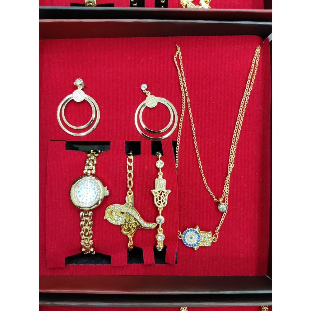 Kolye Saat Bileklik Küpe 4'lü Set