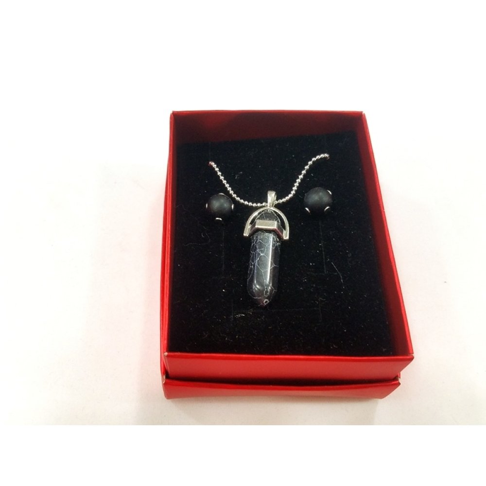 Kristal Kesim Doğal Taş Kolye Küpe Set