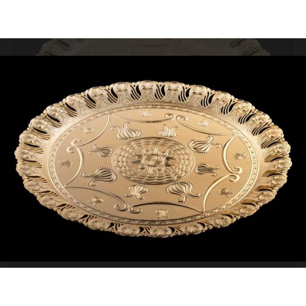 Lale Motifli İşlemeli Sunum Tepsisi