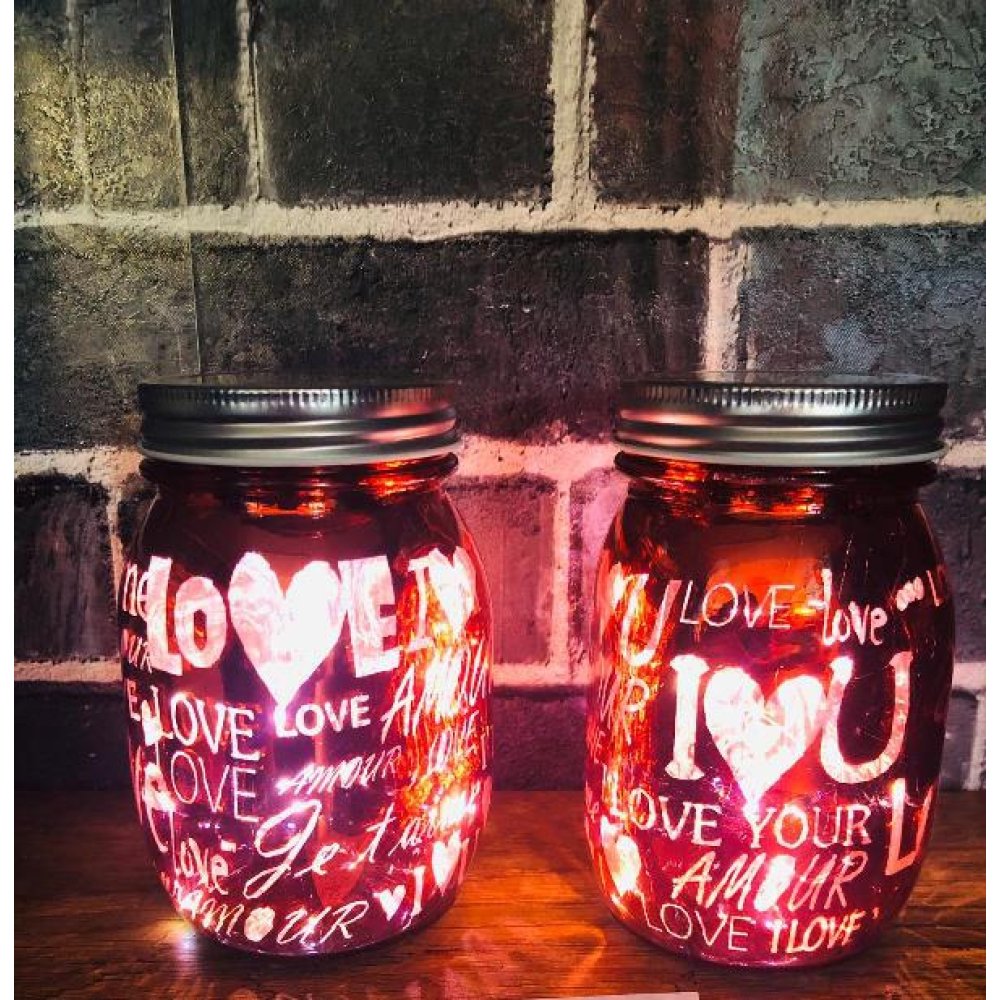 Love Yazılı Kavanoz Lamba