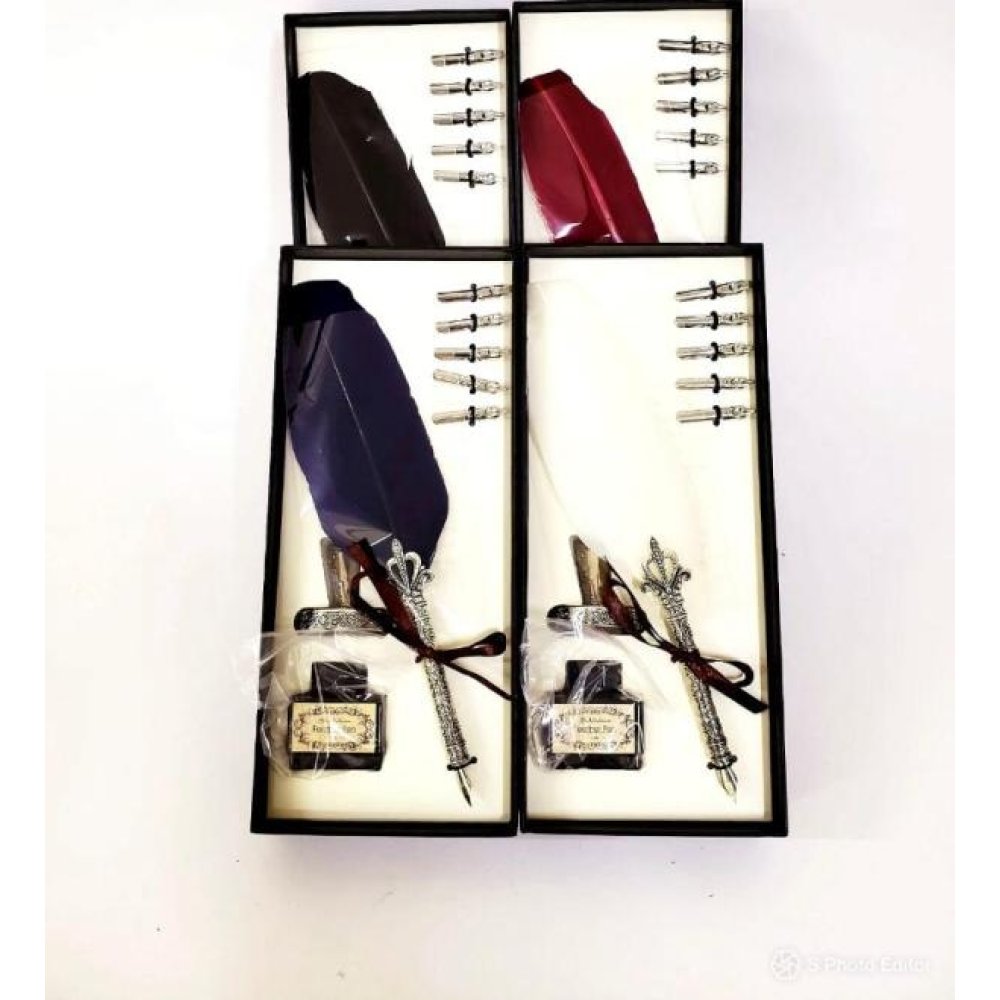 Masa Üstü Tüylü Divit Kalem ve Mürekkep Seti