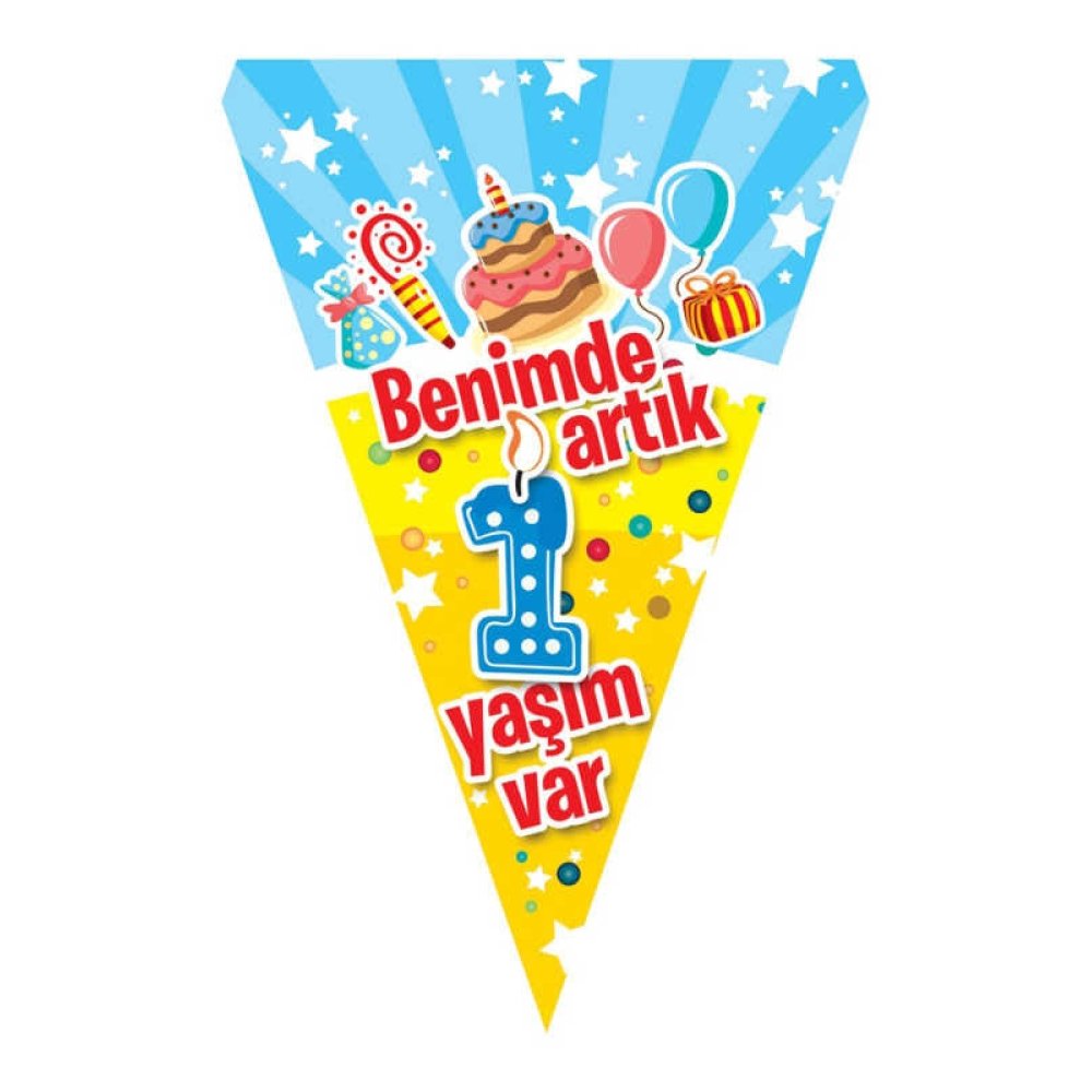 Toptan 1 Yaş Parti Malzemeleri Flama Bayrak 10'lu