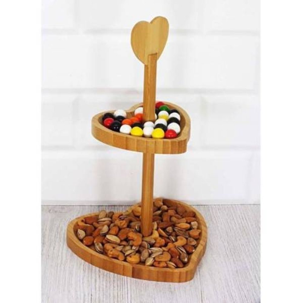 Toptan 2 katli Kalp Bambu Çerezlik Şekerlik
