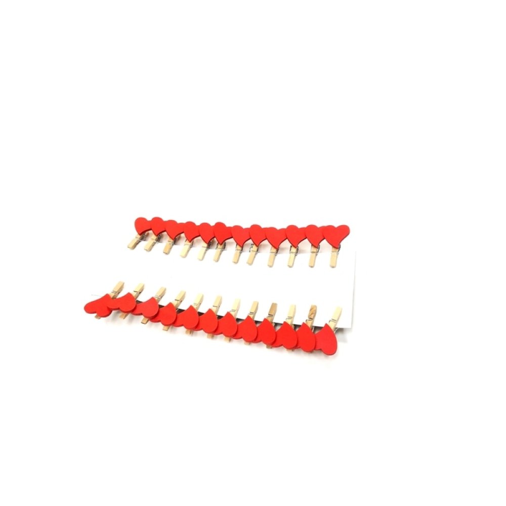 Toptan 24 Adet Ahşap Kalp Mandal Notluk