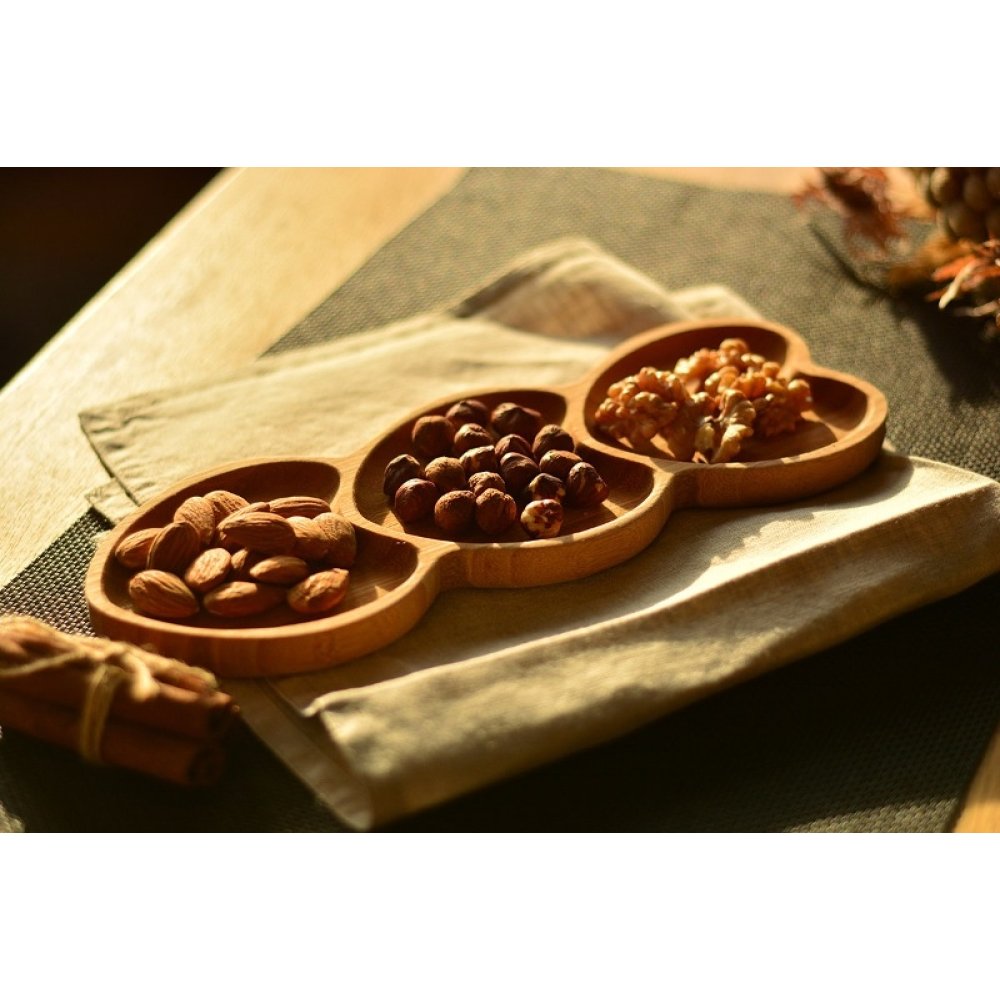 Toptan 3 Bölmeli Bambu Kalp Çerezlik