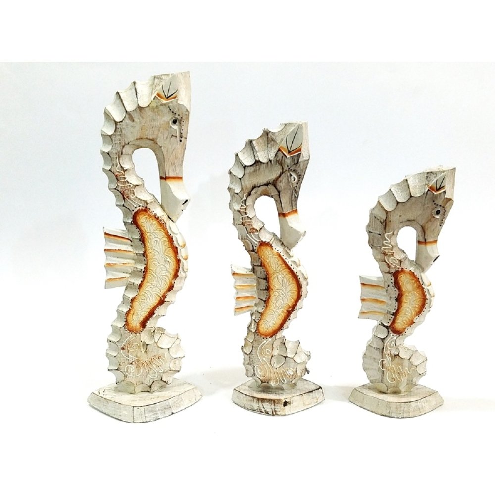 Toptan Ahşap 3 lü Deniz Atı Bibloları 35 cm