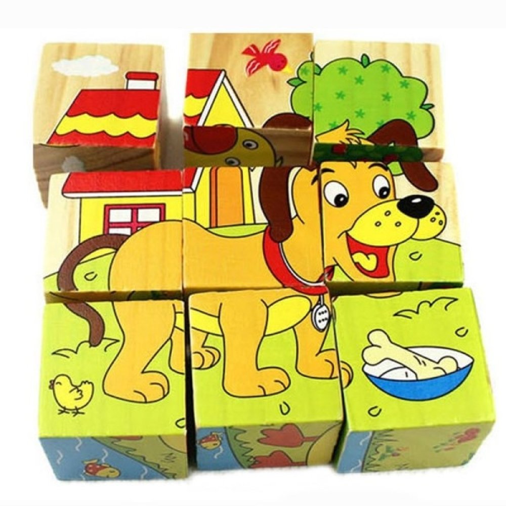 Toptan Ahşap 9 Küp 6 Farklı Yapboz Puzzle
