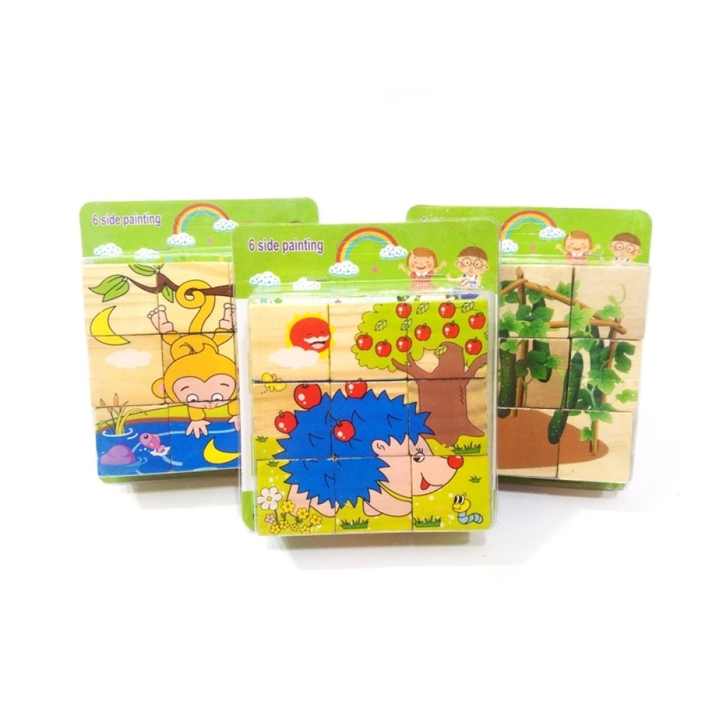 Toptan Ahşap 9 Küp 6 Farklı Yapboz Puzzle