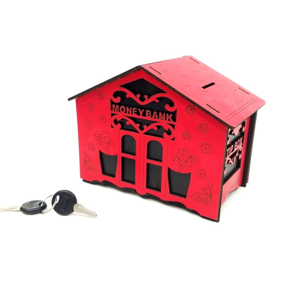 Toptan Ahşap Ev Kumbara Kilitli MDF