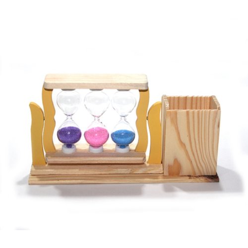 Toptan Ahşap Kalemlikli 3 lü Kum Saati