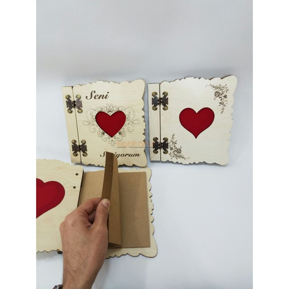 Toptan Ahşap Kapaklı Kalp Desenli Defter