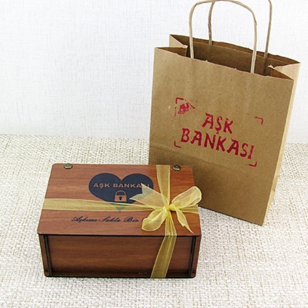 Toptan Aşk Bankası Ahşap Sandık Hediye Kutusu