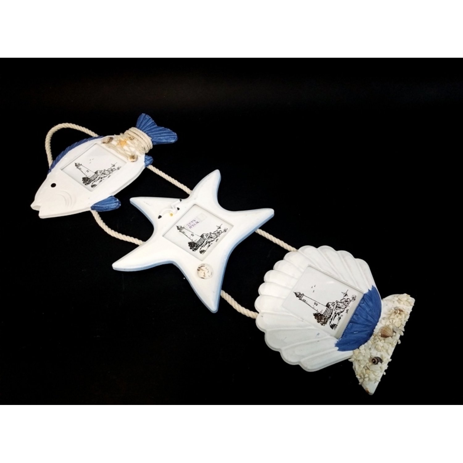 Toptan Balık İstiridye ve Deniz Yıldızı Şeklinde 3 Lü Denizci Çerçeve