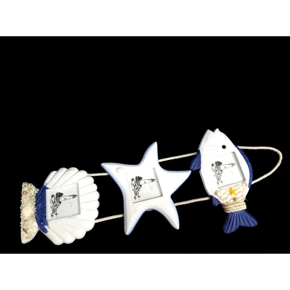 Toptan Balık İstiridye ve Deniz Yıldızı Şeklinde 3 Lü Denizci Çerçeve