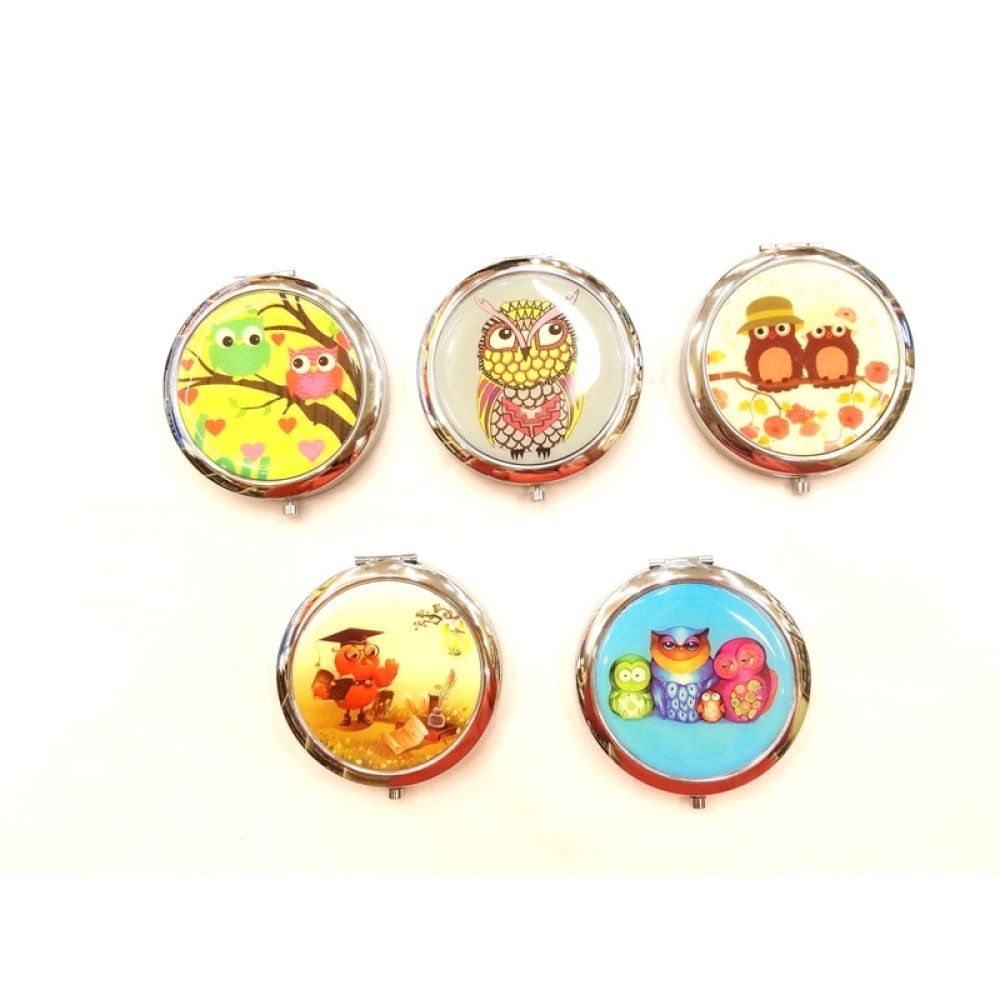 Toptan Baykuş Desenli Cep Makyaj Aynası