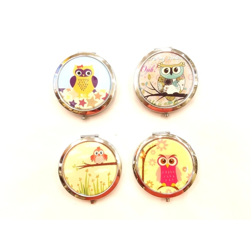Toptan Baykuş Desenli Cep Makyaj Aynası