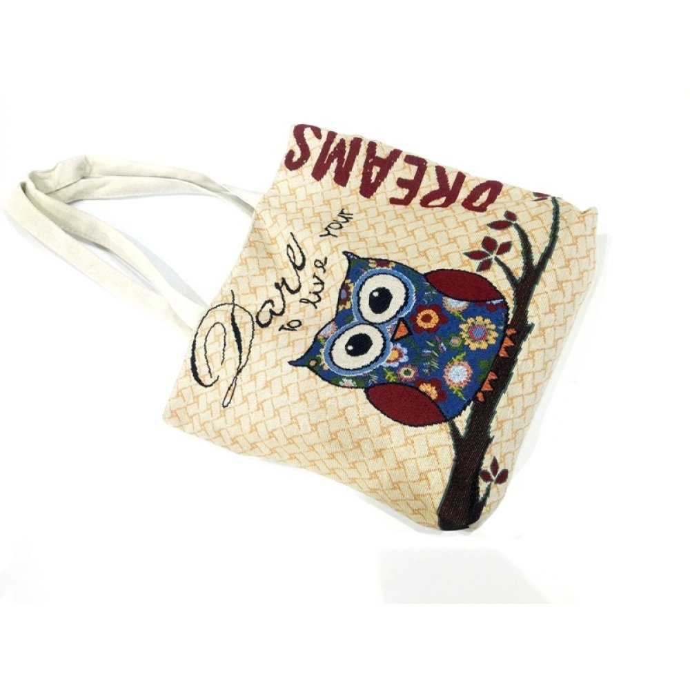 Toptan Baykuş Desenli Plaj Çantası