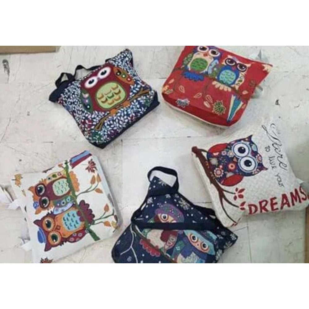 Toptan Baykuş Desenli Plaj Çantası