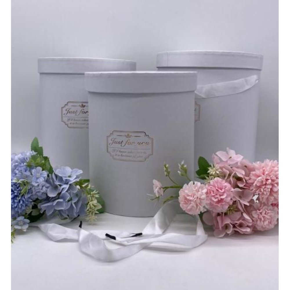 Toptan Beyaz Renk Silindir Çiçek Kutuları 3'lü