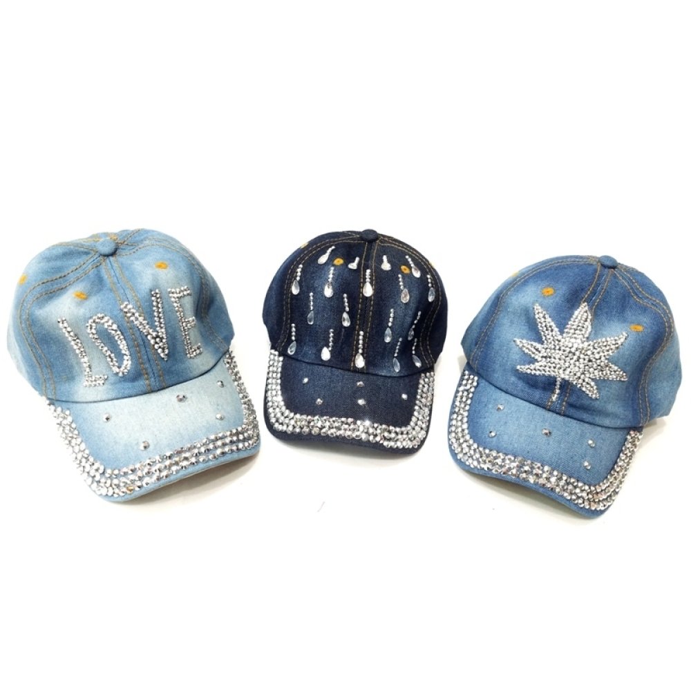 Toptan Bol Taşlı Kot Şapka