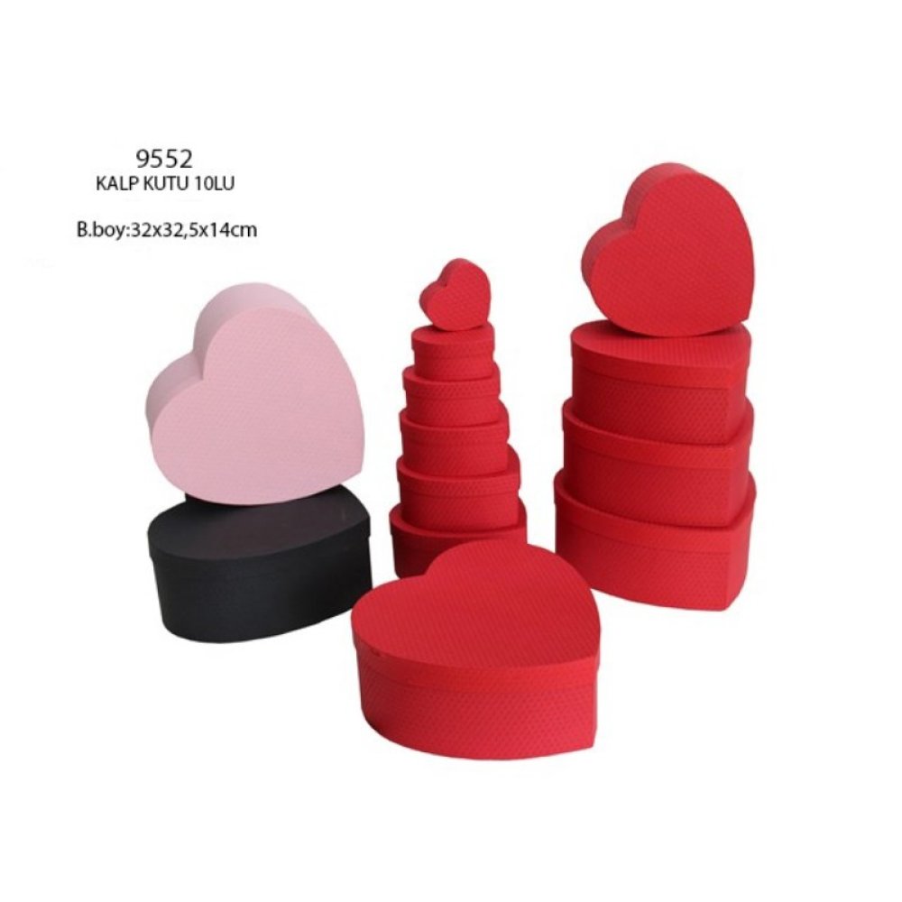 Toptan Büyük Boy 10 lu Kalp Şeklinde Hediye Kutuları