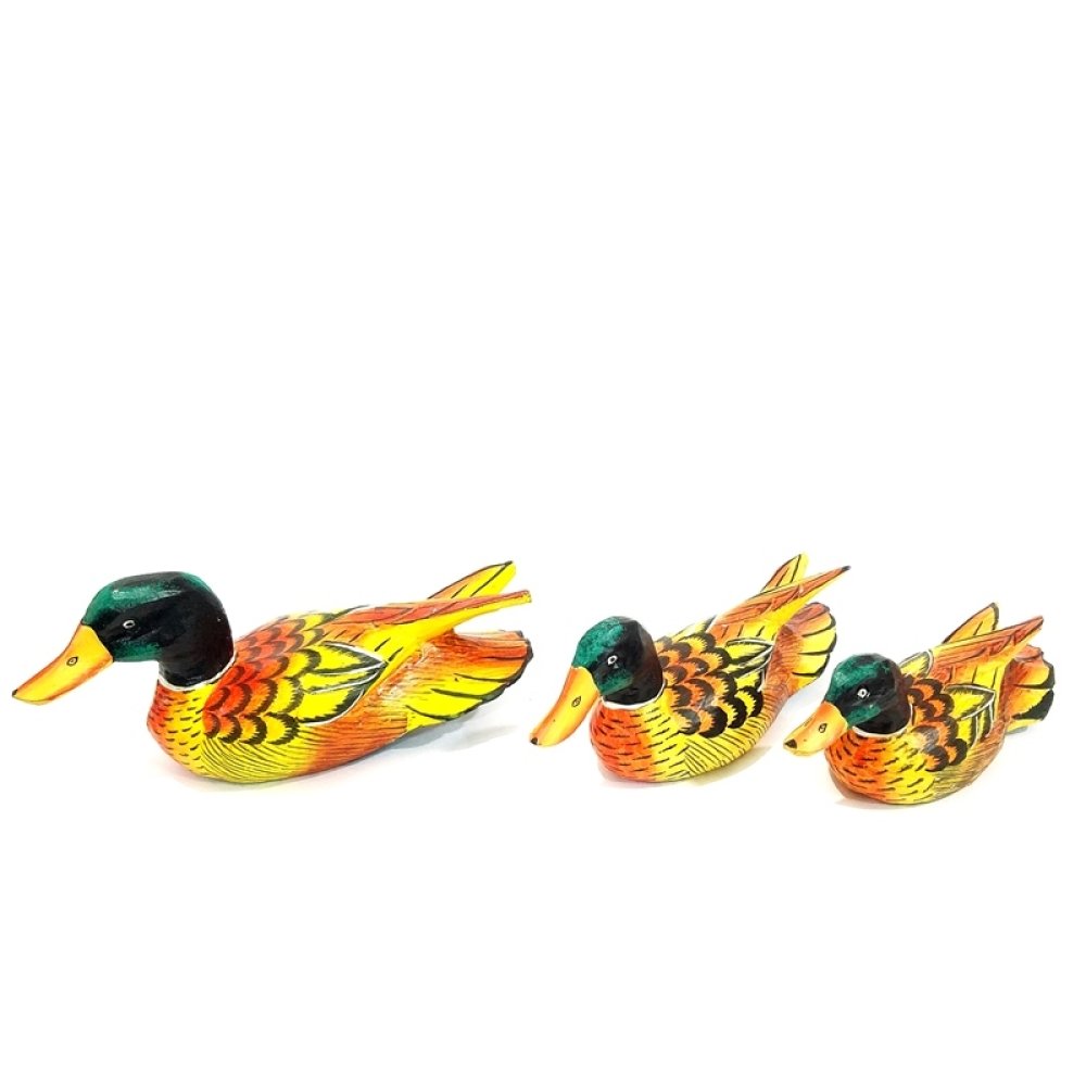 Toptan Büyük Boy 3 Lü Ahşap Ördek Biblo Seti