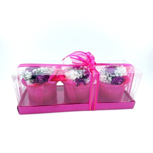 Toptan Cam Bardakta Süslenmiş Renkli Mum 3 lü