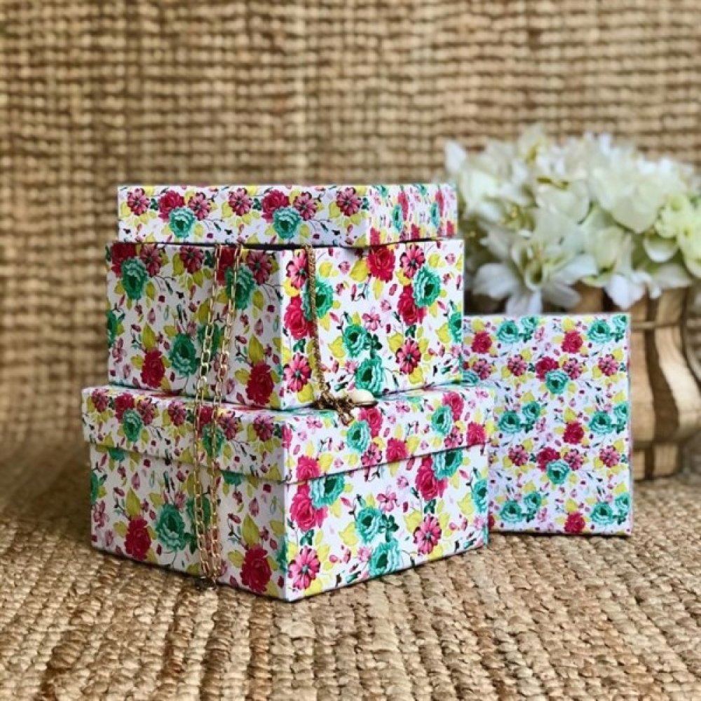 Toptan Çiçek Tasarımlı 3'lü Kutu